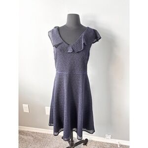Draper James heart lace flounce‎ shoulder navy blue Fit & Flare Dress Ruffle NWT